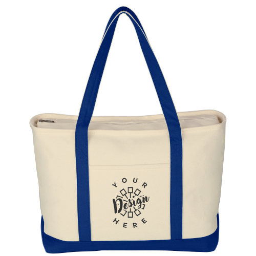 Image of Hit Promo Large Heavy Cotton Canvas Boat Tote Bag in Natural With Royal Blue | by Underground Printing